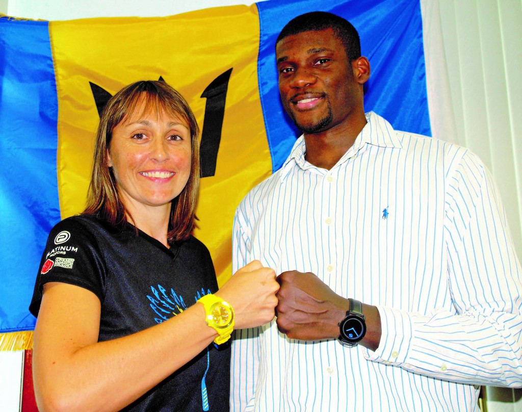 Together for Barbados!: Karen Meakins and Shawn Simpson will be carrying local hopes on their shoulders at the 22nd Senior Caribbean Squash Championships. 