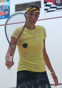 Karen Meakins has her eyes on the prize at the 22nd Senior Caribbean Squash Championships.